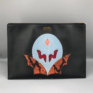 Stella McCartney Super Heros Black Clutch with Light Blue, Orange & Red Appliqué